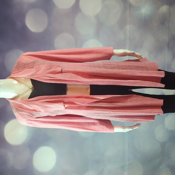 LAFAYETTE 148 New York sz Large Open Knit Linen & Cotton Long Pink Cardigan - Picture 1 of 6